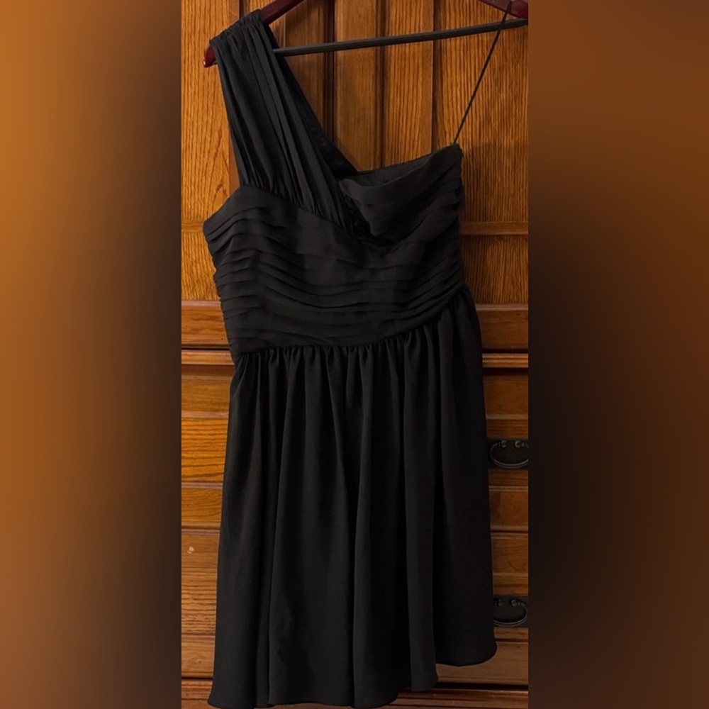 NWOT Express One-Shoulder Chiffon Mini Cocktail Ruched Little Black Dress HOCO